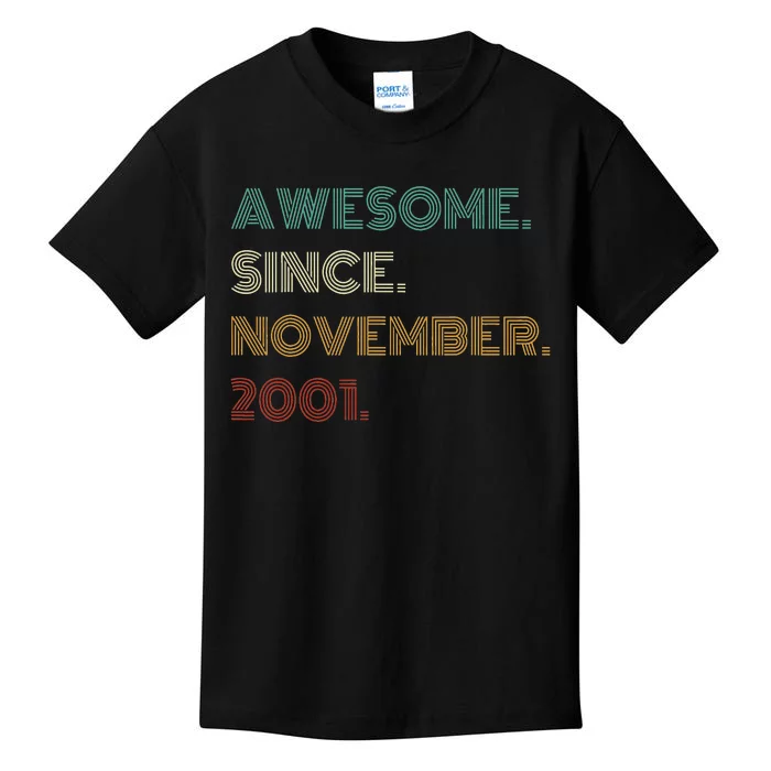 22 Years Old Awesome Since November 2001 22Nd Birthday Kids T-Shirt