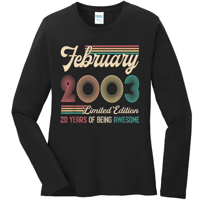 20 Years Old Gifts Vintage February 2003 20th Birthday Ladies Long Sleeve Shirt