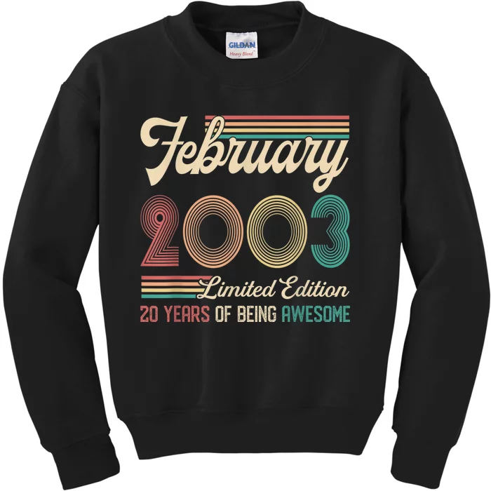 20 Years Old Gifts Vintage February 2003 20th Birthday Kids Sweatshirt