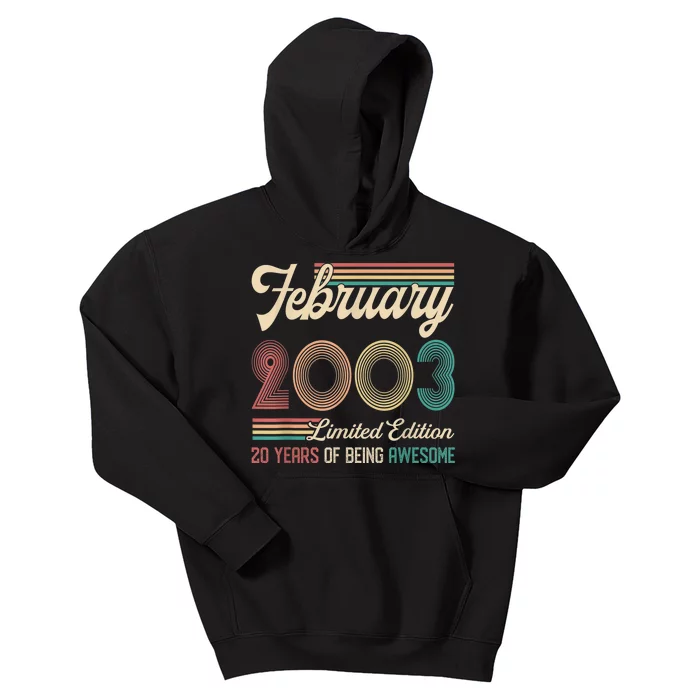 20 Years Old Gifts Vintage February 2003 20th Birthday Kids Hoodie