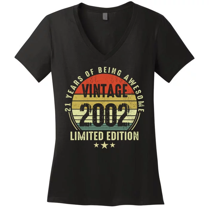 21 Year Old Gifts Vintage 2002 Limited Edition 21st Birthday Women's V-Neck T-Shirt