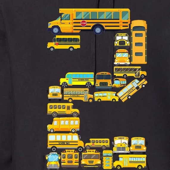 2 Year Old 2nd Birthday School Bus Theme Kids Party Premium Hoodie