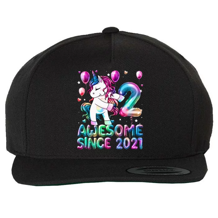 2 Years Old Unicorn Flossing 2nd Birthday Girl Unicorn Party Wool Snapback Cap