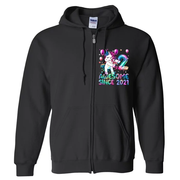 2 Years Old Unicorn Flossing 2nd Birthday Girl Unicorn Party Full Zip Hoodie