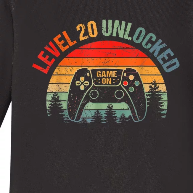 20 Year Old 20th Birthday Level 20 Unlocked Video Gamer Baby Long Sleeve Bodysuit