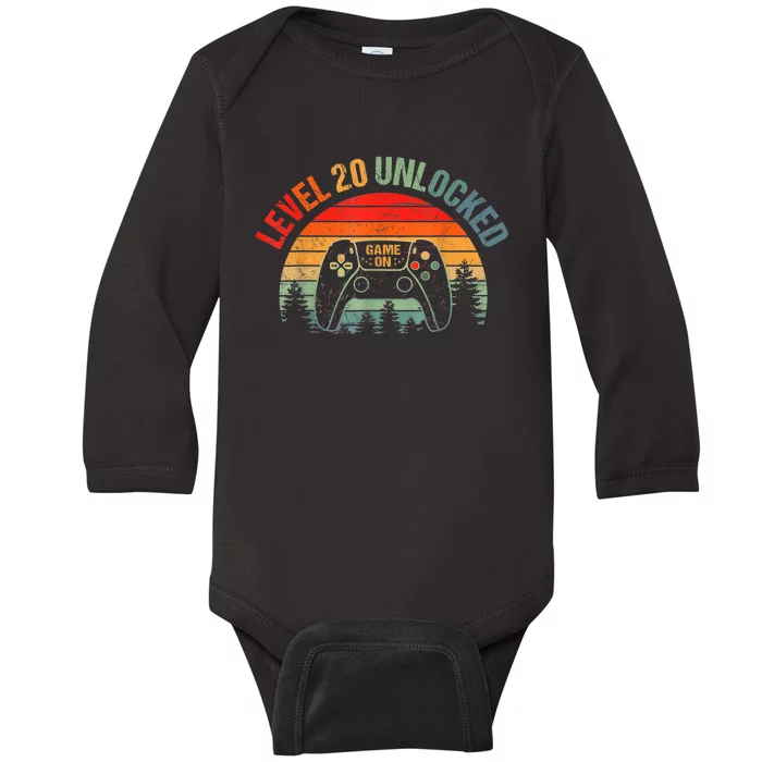 20 Year Old 20th Birthday Level 20 Unlocked Video Gamer Baby Long Sleeve Bodysuit