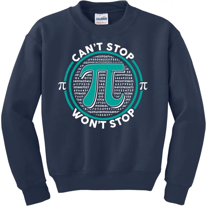 3.14 Pi Day Can't Stop Pi Won't Stop Kids Sweatshirt