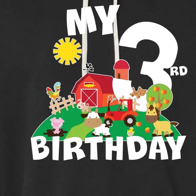 3 Year Old Farm My 3rd Birthday Garment-Dyed Fleece Hoodie