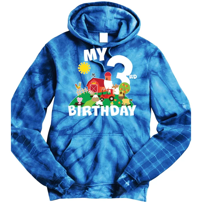 3 Year Old Farm My 3rd Birthday Tie Dye Hoodie