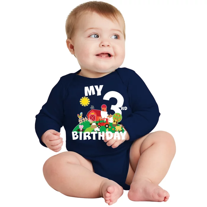 3 Year Old Farm My 3rd Birthday Baby Long Sleeve Bodysuit