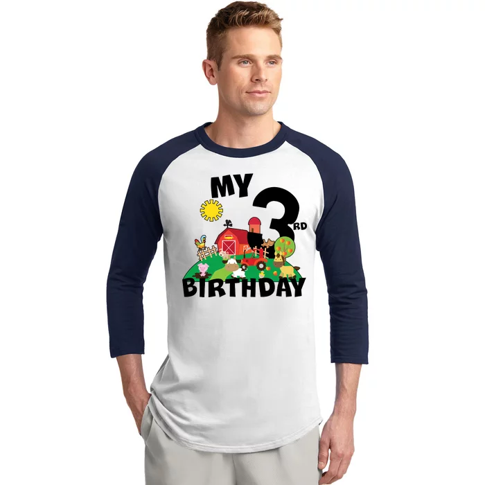 3 Year Old Farm My 3rd Birthday Baseball Sleeve Shirt