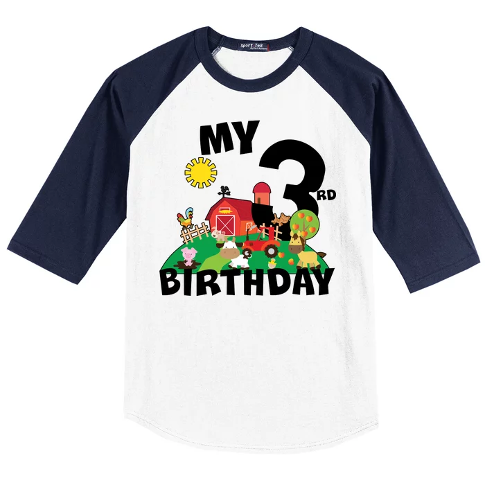 3 Year Old Farm My 3rd Birthday Baseball Sleeve Shirt