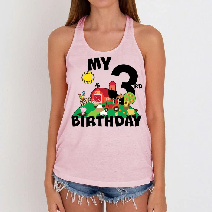 3 Year Old Farm My 3rd Birthday Women's Knotted Racerback Tank