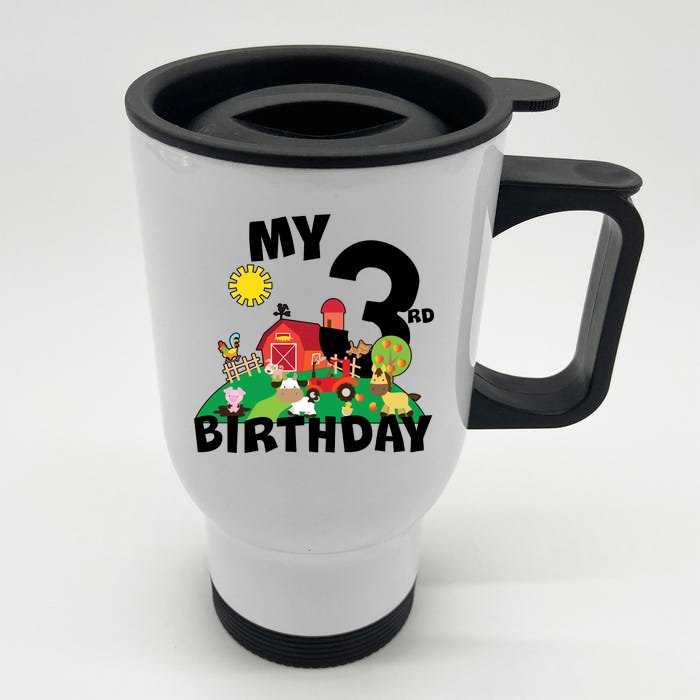 3 Year Old Farm My 3rd Birthday Front & Back Stainless Steel Travel Mug