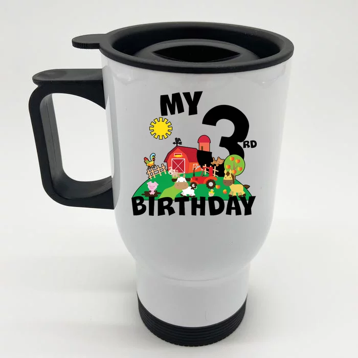 3 Year Old Farm My 3rd Birthday Front & Back Stainless Steel Travel Mug