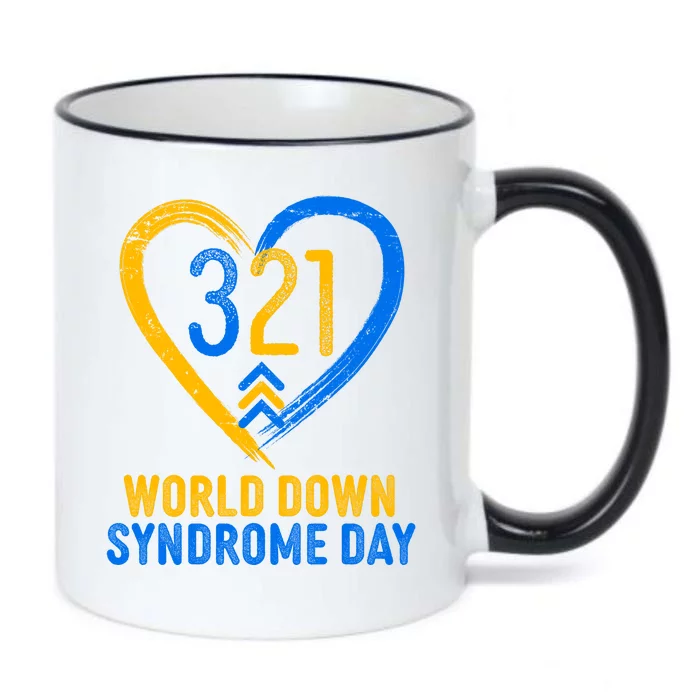 321 World Down Syndrome Day Blue And Yellow Painted Heart Black Color Changing Mug