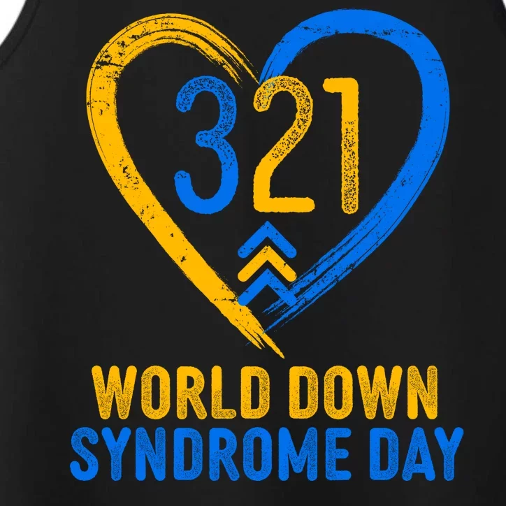 321 World Down Syndrome Day Blue And Yellow Painted Heart Performance Tank