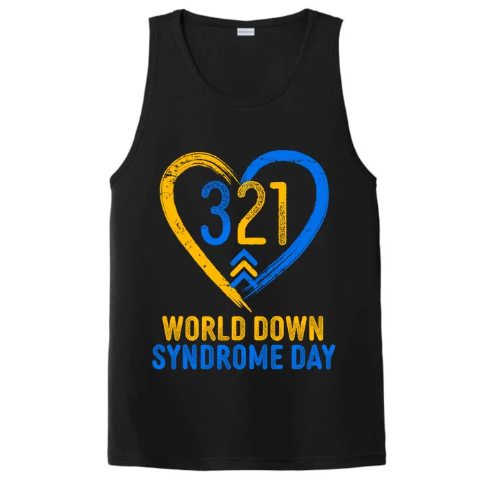 321 World Down Syndrome Day Blue And Yellow Painted Heart Performance Tank