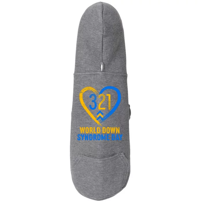 321 World Down Syndrome Day Blue And Yellow Painted Heart Doggie 3-End Fleece Hoodie