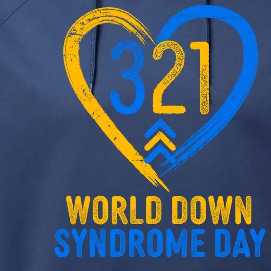 321 World Down Syndrome Day Blue And Yellow Painted Heart Performance Fleece Hoodie