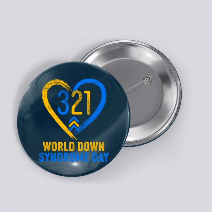 321 World Down Syndrome Day Blue And Yellow Painted Heart Button