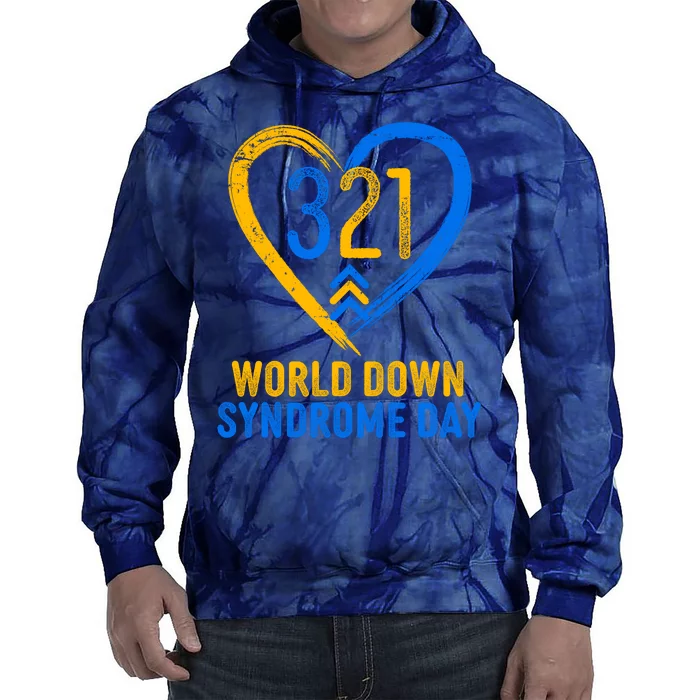 321 World Down Syndrome Day Blue And Yellow Painted Heart Tie Dye Hoodie