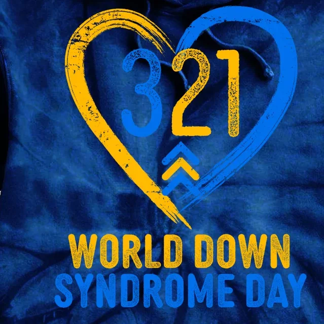 321 World Down Syndrome Day Blue And Yellow Painted Heart Tie Dye Hoodie