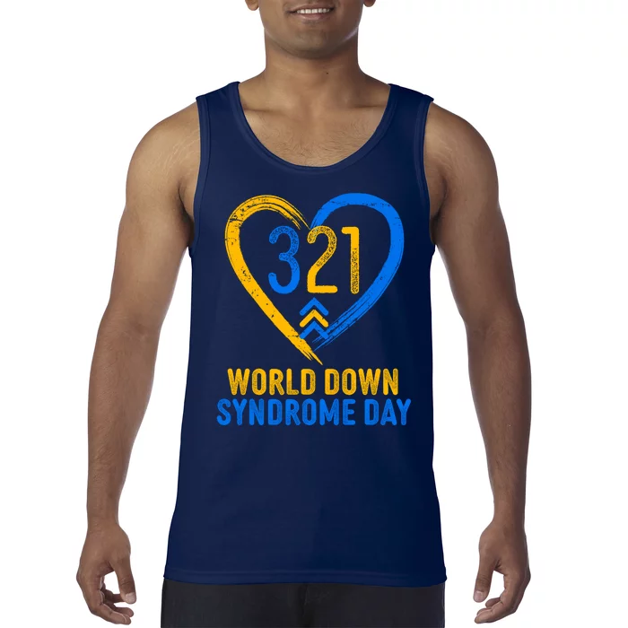 321 World Down Syndrome Day Blue And Yellow Painted Heart Tank Top