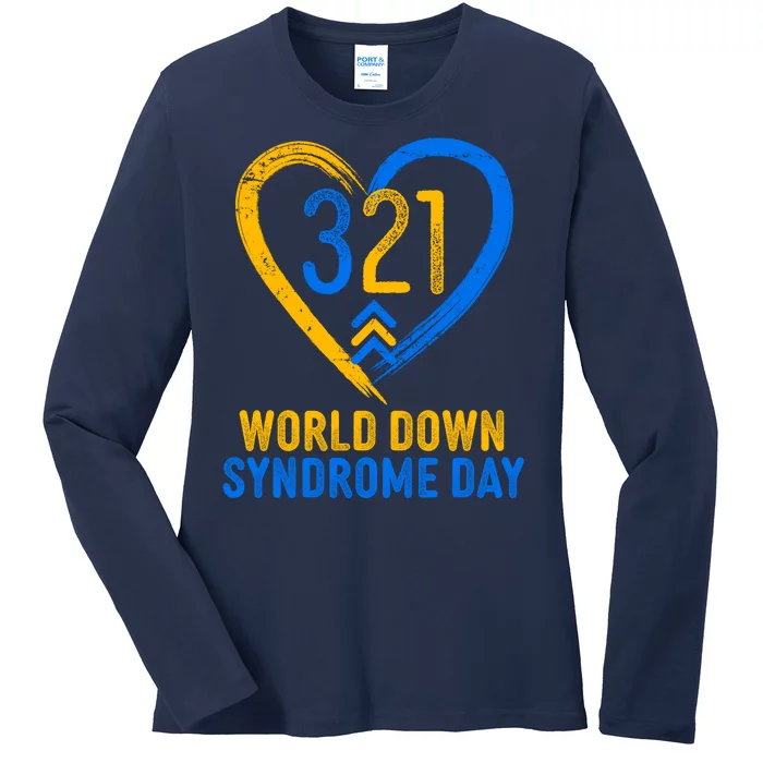 321 World Down Syndrome Day Blue And Yellow Painted Heart Ladies Long Sleeve Shirt