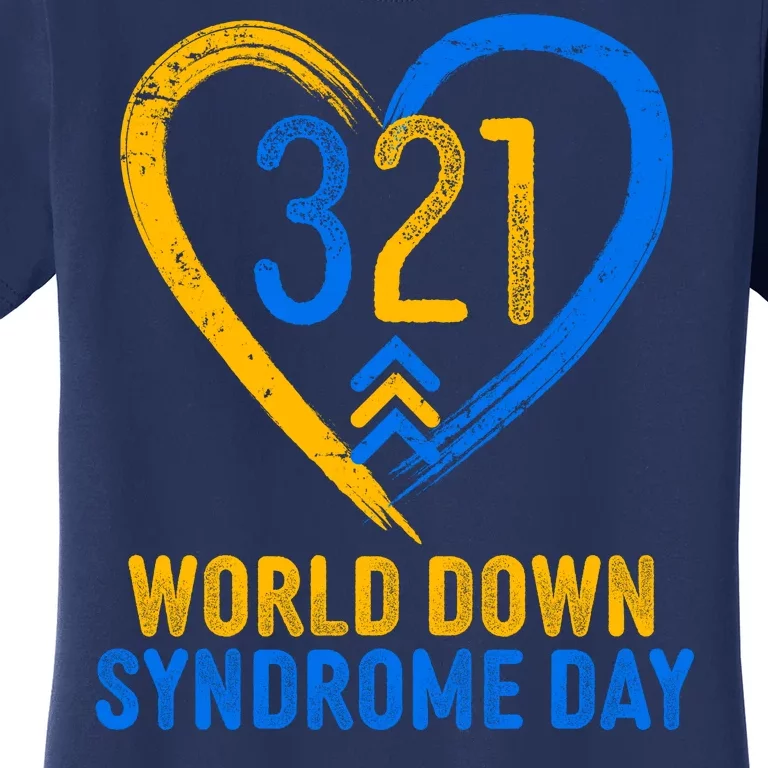 321 World Down Syndrome Day Blue And Yellow Painted Heart Women's T-Shirt