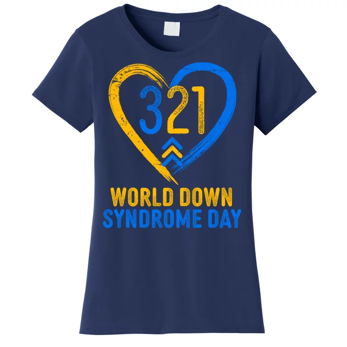 321 World Down Syndrome Day Blue And Yellow Painted Heart Women's T-Shirt