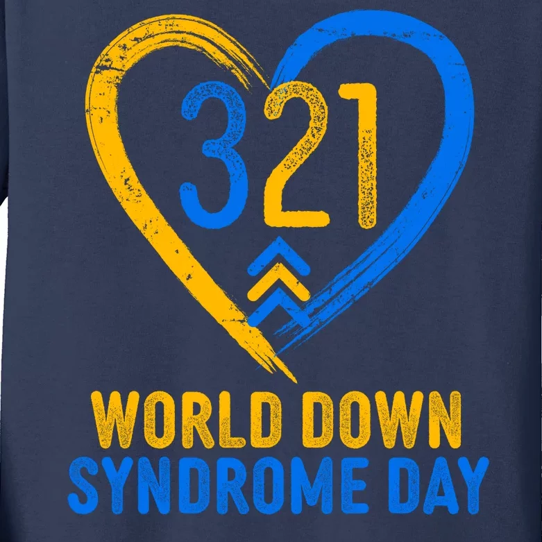 321 World Down Syndrome Day Blue And Yellow Painted Heart Kids Long Sleeve Shirt