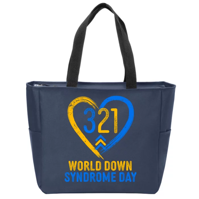 321 World Down Syndrome Day Blue And Yellow Painted Heart Zip Tote Bag