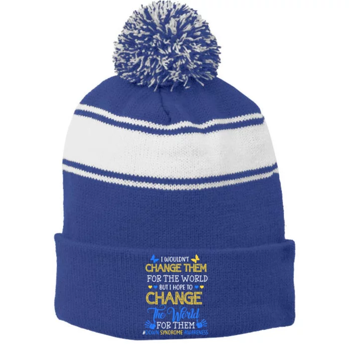 3 21 Down Syndrome Awareness Gift Advocate Teacher Parent Cute Gift Stripe Pom Pom Beanie