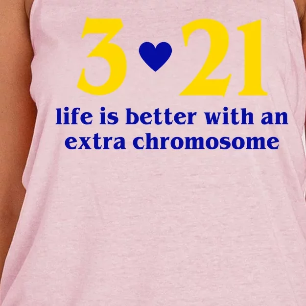 3 21 Life Is Better With An Extra Chromosome Down Syndrome Women's Knotted Racerback Tank