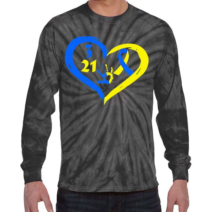 3 21 World Down Syndrome Awareness Day Heart March 21st Tie-Dye Long Sleeve Shirt