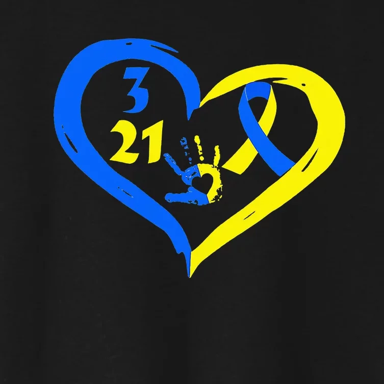 3 21 World Down Syndrome Awareness Day Heart March 21st Women's Crop Top Tee