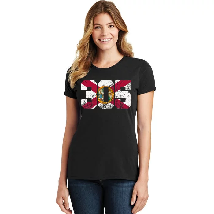 305 Area Code Flag Of Florida Miamidade County Women's T-Shirt