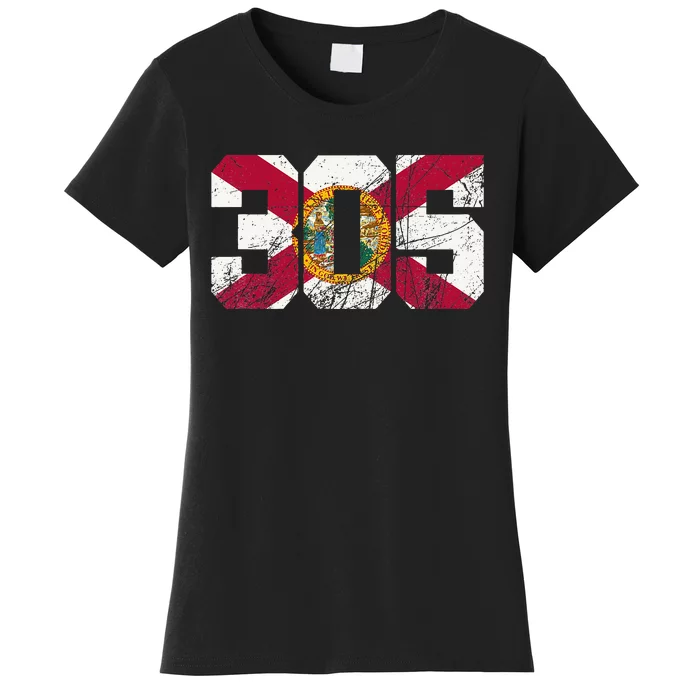 305 Area Code Flag Of Florida Miamidade County Women's T-Shirt