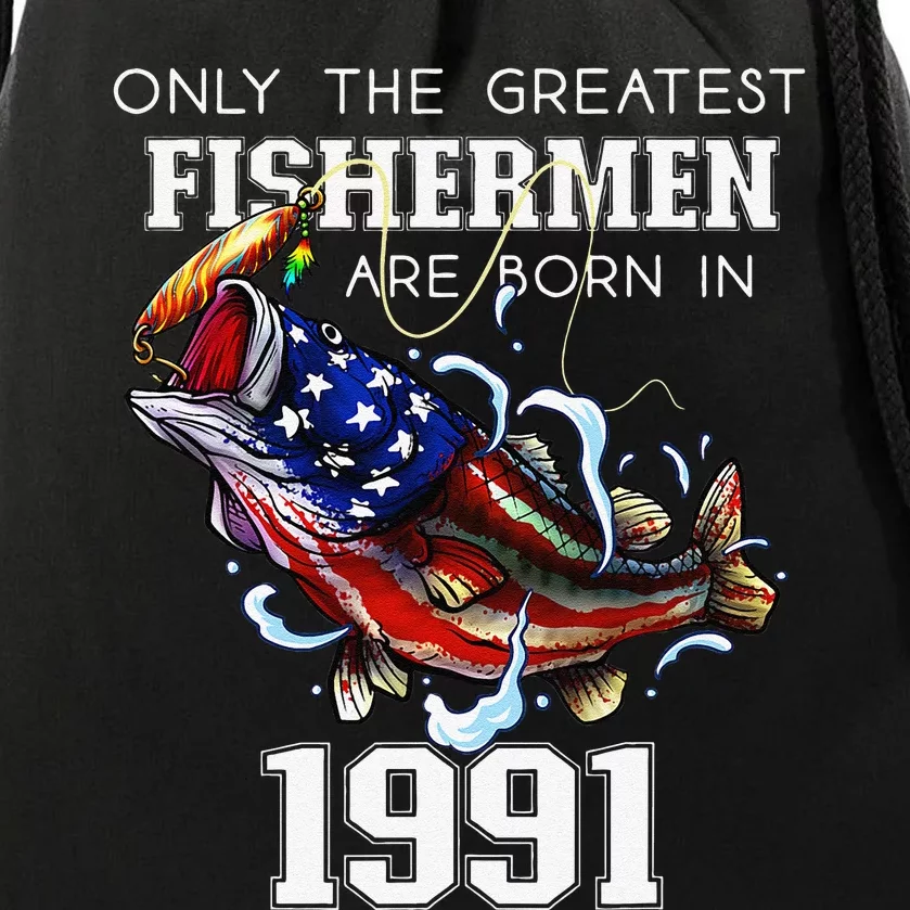 32nd Birthday 1991 Fishermen Bass Fishing 32 Years Old Drawstring Bag