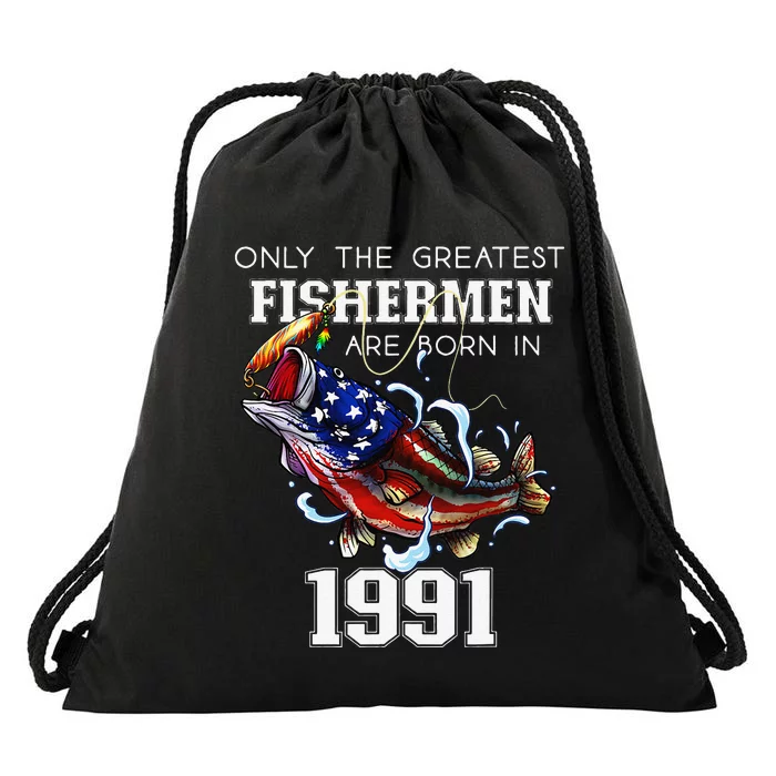 32nd Birthday 1991 Fishermen Bass Fishing 32 Years Old Drawstring Bag