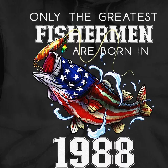 35th Birthday 1988 Fisherman Bass Fishing 35 Year Old Tie Dye Hoodie