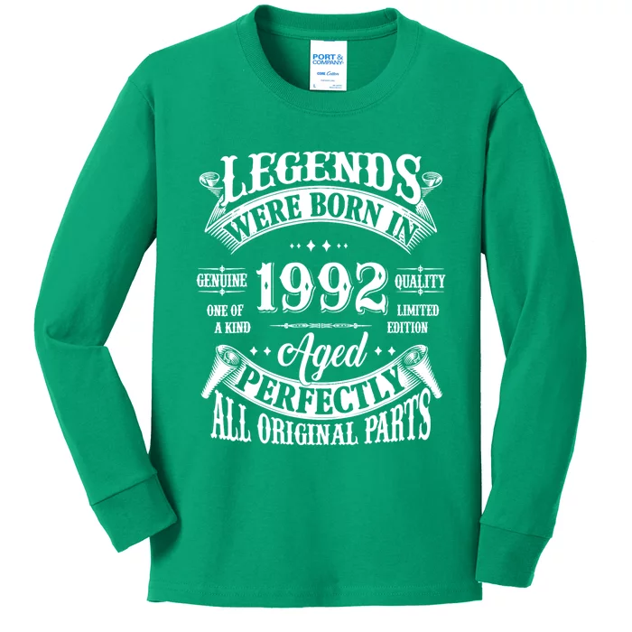 32nd Birthday 32 Years Old Vintage Legends Born In 1992 Kids Long Sleeve Shirt