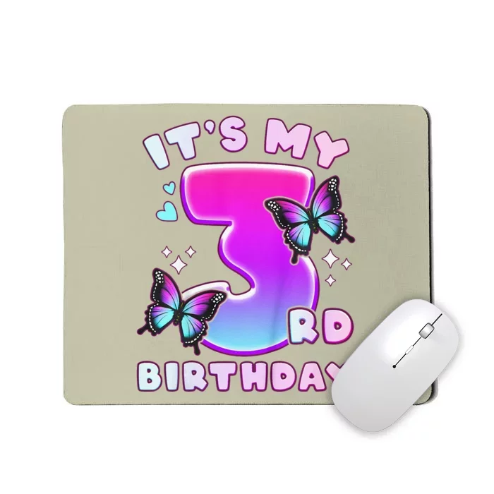 3rd Birthday, 3 Years, Butterflies And Number 3 Mousepad