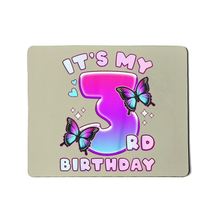 3rd Birthday, 3 Years, Butterflies And Number 3 Mousepad