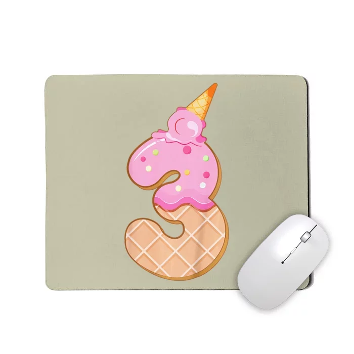 3rd Birthday, 3 Years, Ice Cream, Number 3 Mousepad