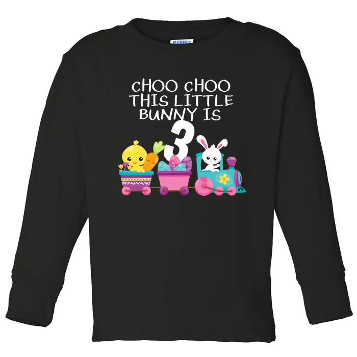 3rd Birthday 3 Easter Bunny 3 Year Old Train Outfit Toddler Long Sleeve Shirt