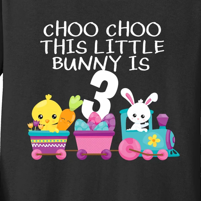 3rd Birthday 3 Easter Bunny 3 Year Old Train Outfit Kids Long Sleeve Shirt