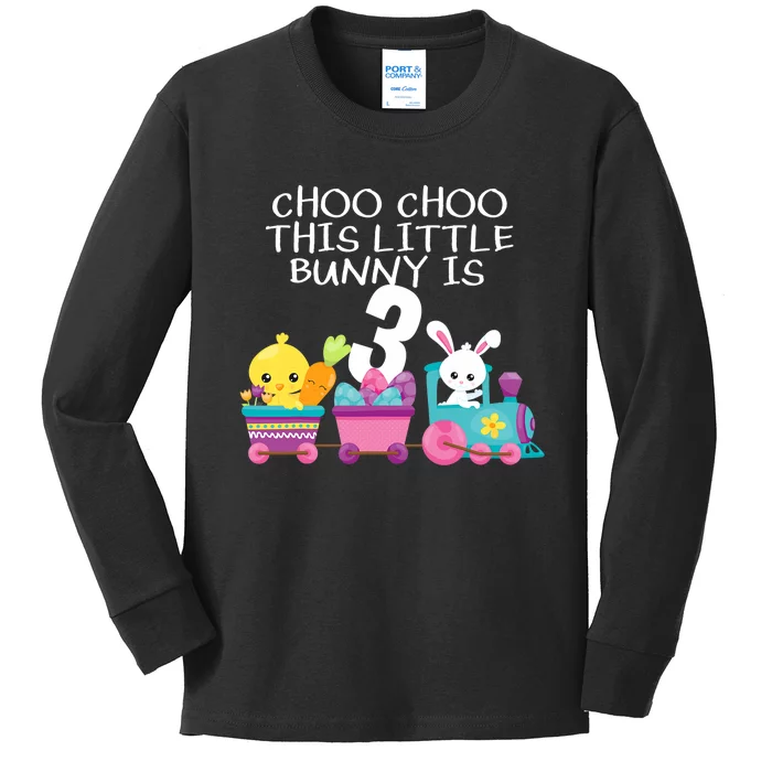 3rd Birthday 3 Easter Bunny 3 Year Old Train Outfit Kids Long Sleeve Shirt