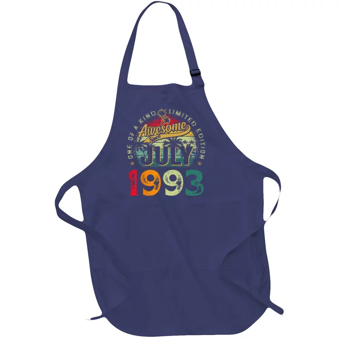 30th Birthday Awesome Since July 1993 30 Years Old Gifts Full-Length Apron With Pocket